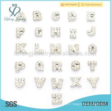 Wholesale pave diamond charms,diy silver alphabet letters slider charms jewelry